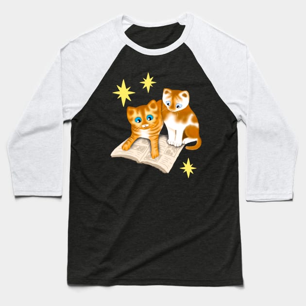 Two Ginger Kittens Reading Baseball T-Shirt by illucalliart